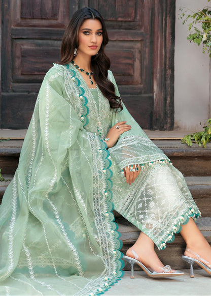 SAHEEFA- LAWN 3PC EMBROIDERED SHIRT WITH ORGANZA EMBROIDERED DUPATTA WITH TROUSER -BIC- 3426