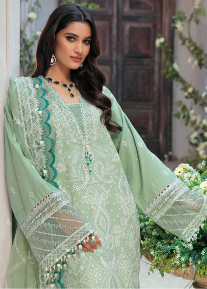 SAHEEFA- LAWN 3PC EMBROIDERED SHIRT WITH ORGANZA EMBROIDERED DUPATTA WITH TROUSER -BIC- 3426