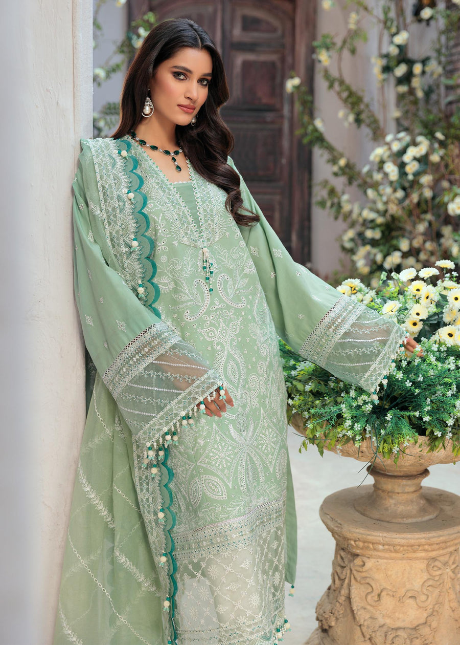 SAHEEFA- LAWN 3PC EMBROIDERED SHIRT WITH ORGANZA EMBROIDERED DUPATTA WITH TROUSER -BIC- 3426