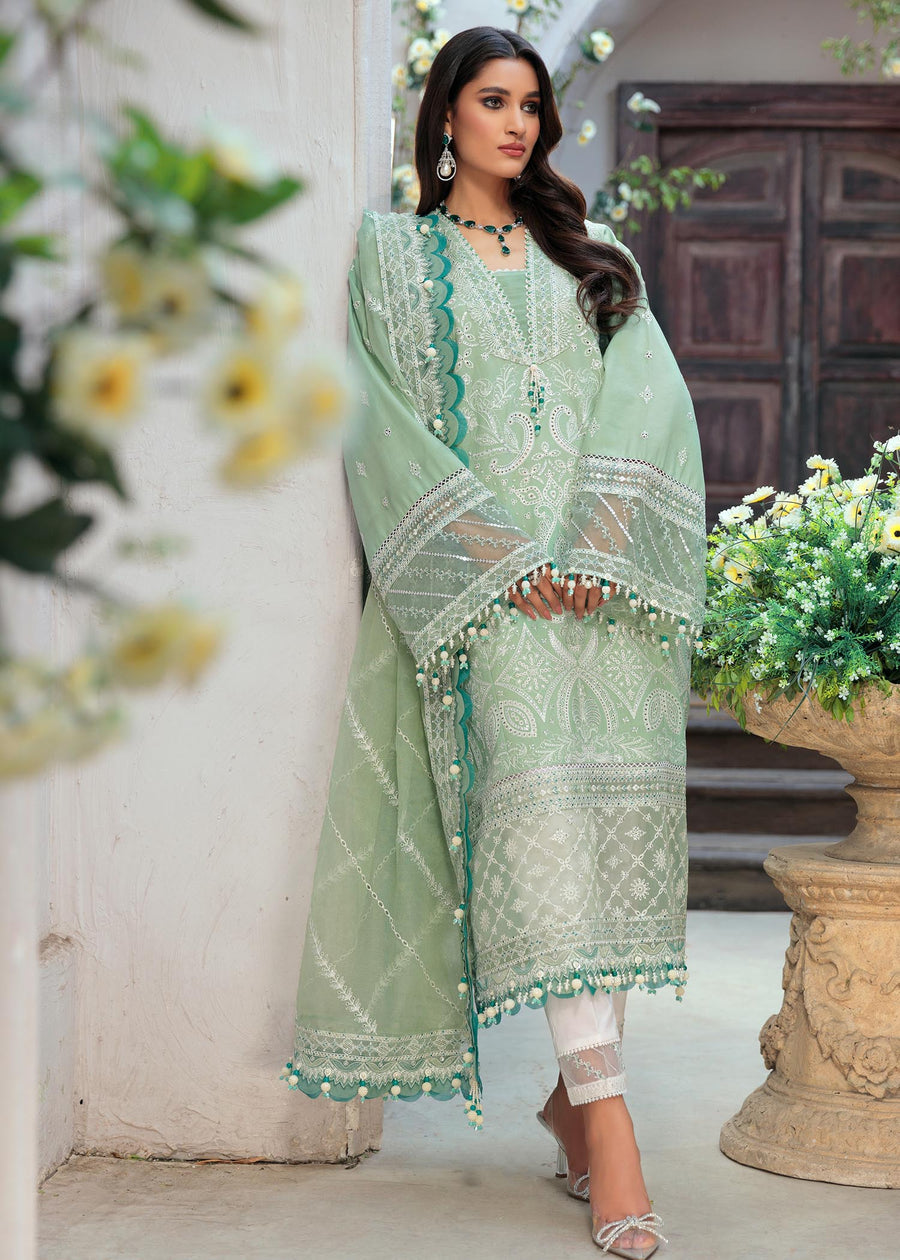 SAHEEFA- LAWN 3PC EMBROIDERED SHIRT WITH ORGANZA EMBROIDERED DUPATTA WITH TROUSER -BIC- 3426