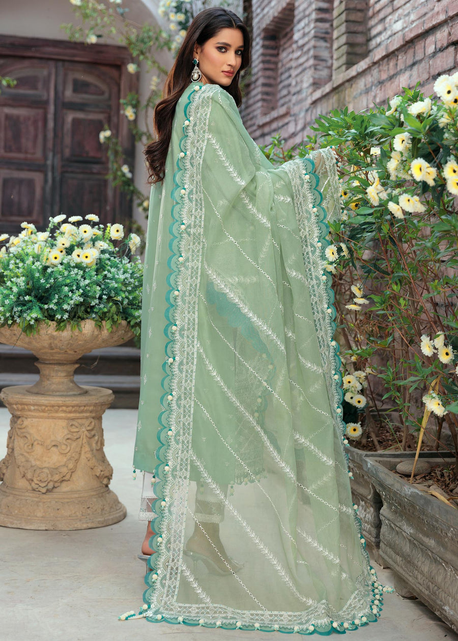 SAHEEFA- LAWN 3PC EMBROIDERED SHIRT WITH ORGANZA EMBROIDERED DUPATTA WITH TROUSER -BIC- 3426