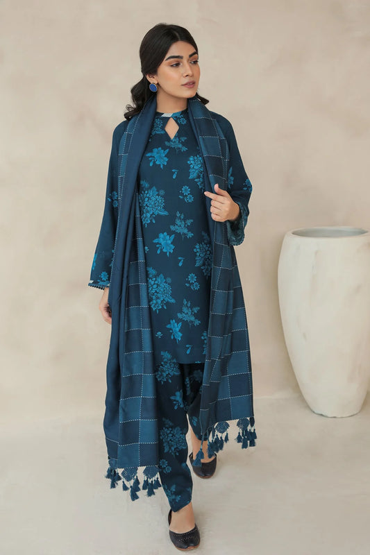 BAROQUE - 3PC KARANDI PRINTED SHIRT WITH KARANDI PRINTED DUAPTTA AND TROUSER -BIC-1016