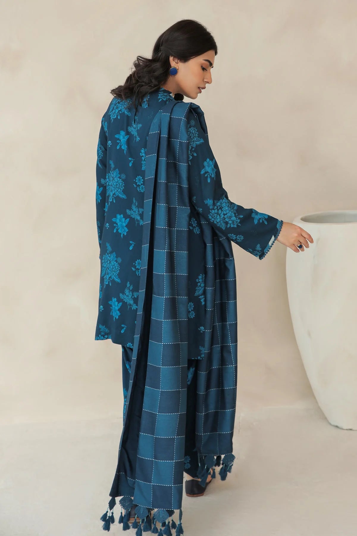 BAROQUE - 3PC KARANDI PRINTED SHIRT WITH KARANDI PRINTED DUAPTTA AND TROUSER  -BIC-blue