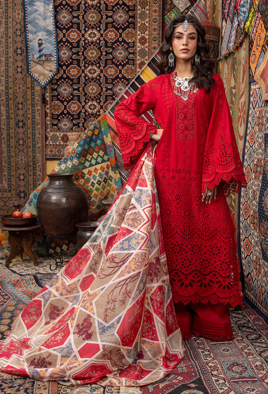 MARIA-B-LAWN CHICKENKARI EMBROIDERY WITH DIAMOND PRINT DUPATTA-BIC-4007-RED