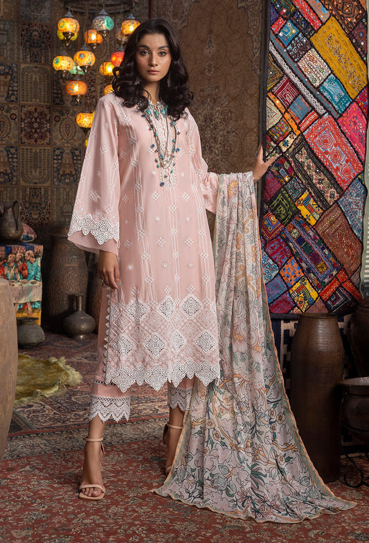 ADAN LIBAS- LAWN 3PC EMBROIDERED SHIRT WITH DIAMOND PRINT DUPATTA WITH TROUSER -BIC- 2888