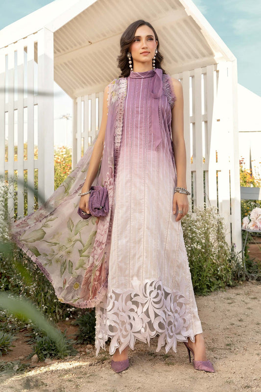 MARIA.B-3PC LAWN PRINTED EMB SHIRT WITH CHIFFON PRINT DUPATTA AND PRINT TROUSER-BIC-2511   (DELIVERY AFTER 15 DAYS)