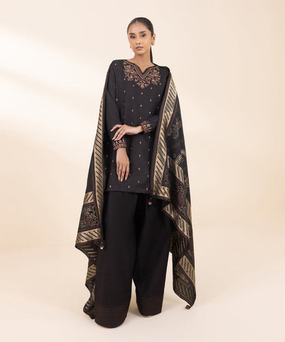 SAPPHIRE- 3PC DHANAK EMBROIDERED SHIRT WITH WOOL PRINT SHAWL AND TROUSER-BIC-3372