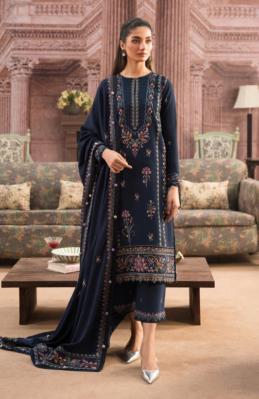 SERAN-3PC DHANAK EMBROIDERED SHIRT WITH DHANAK EMBROIDERD SHAWL-BIC-3127