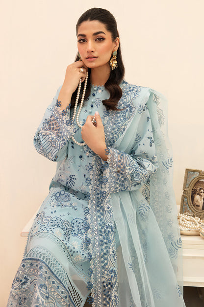 ADAN LIBAAS- 3PC LAWN CHIKENKARI EMBROIDERED SHIRT WITH ORGANZA EMBROIDERED DUPATTA-BIC_2784