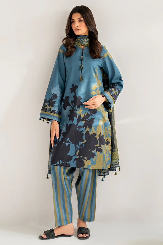 Jazmin-3pc Kranadi Print Shirt With Karandi Print Shawl And Trouser-BIC-66