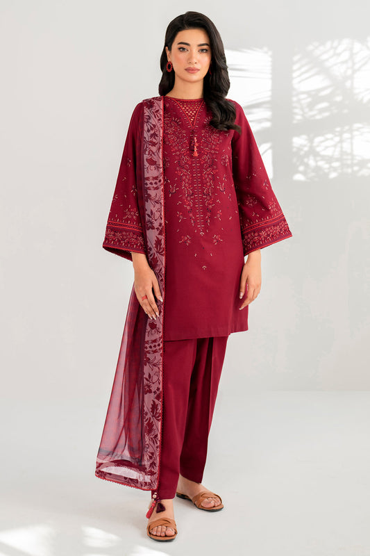 JAZMIN- LAWN 3PC EMBROIDERED SHIRT WITH DIAMOND PRINT DUPATTA WITH TROUSER -BIC- 2889