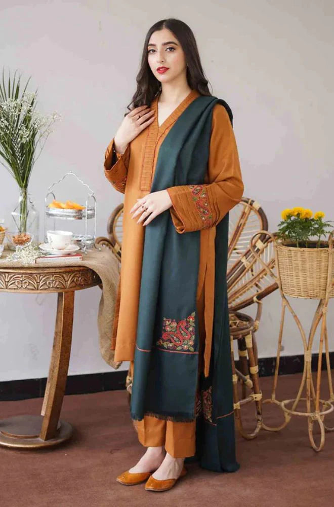 AISLING 3PC DHANAK EMBROIDERED WITH DHANAK EMBROIDERED SHAWL -BIC-3145