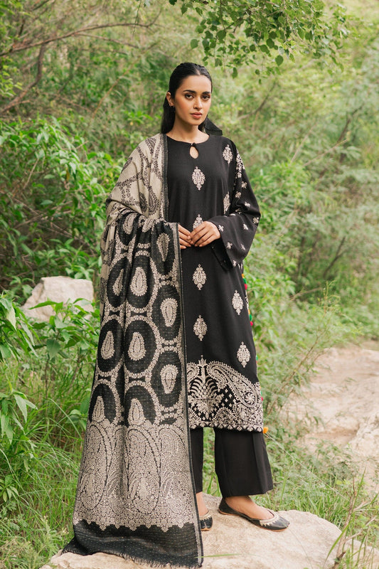 Jazmin- 3PC Dhanak Embroidered Shirt With Dhanak Twil Print Wool Shawl & Trouser-BIC-3312