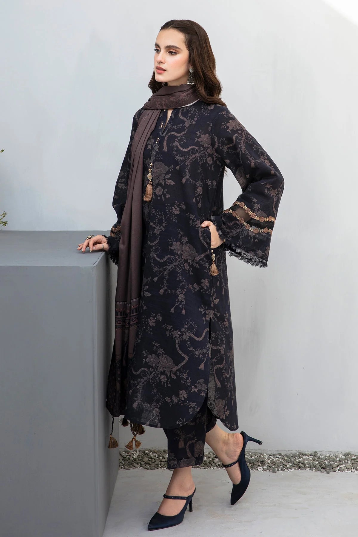 BAROQUE - 3PC KARANDI PRINTED SHIRT WITH KARANDI PRINTED DUAPTTA AND TROUSER  -BIC-1170