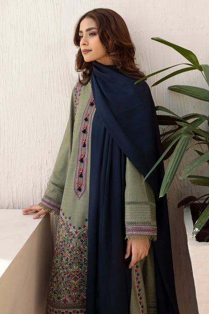 JAZMIN - 3PC DHANAK EMBROIDERED SHIRT WITH DHANAK SHAWL AND TROUSER -BIC-3251