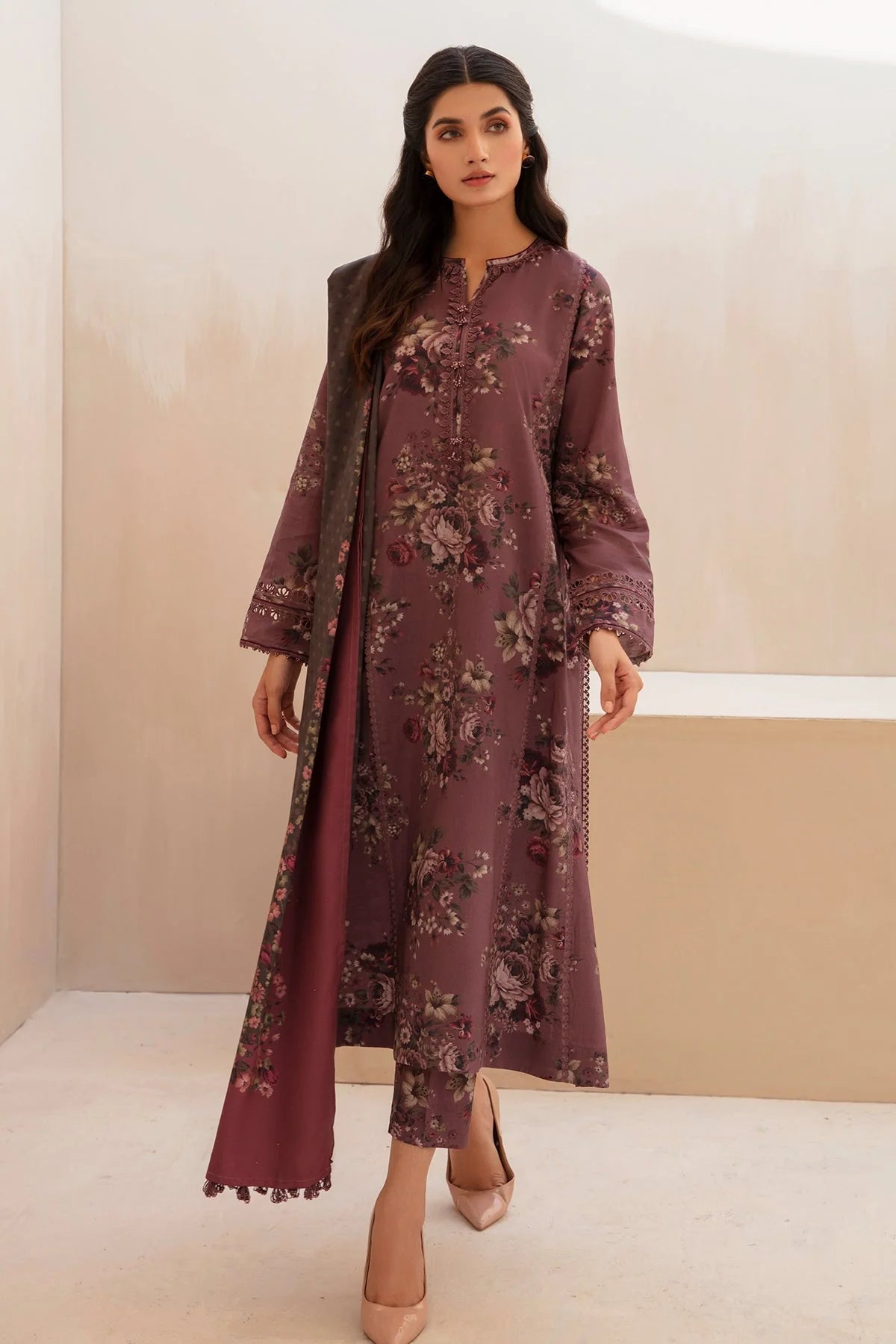 BAROQUE - 3PC KARANDI PRINTED SHIRT WITH KARANDI PRINTED DUAPTTA AND TROUSER  -BIC-1015