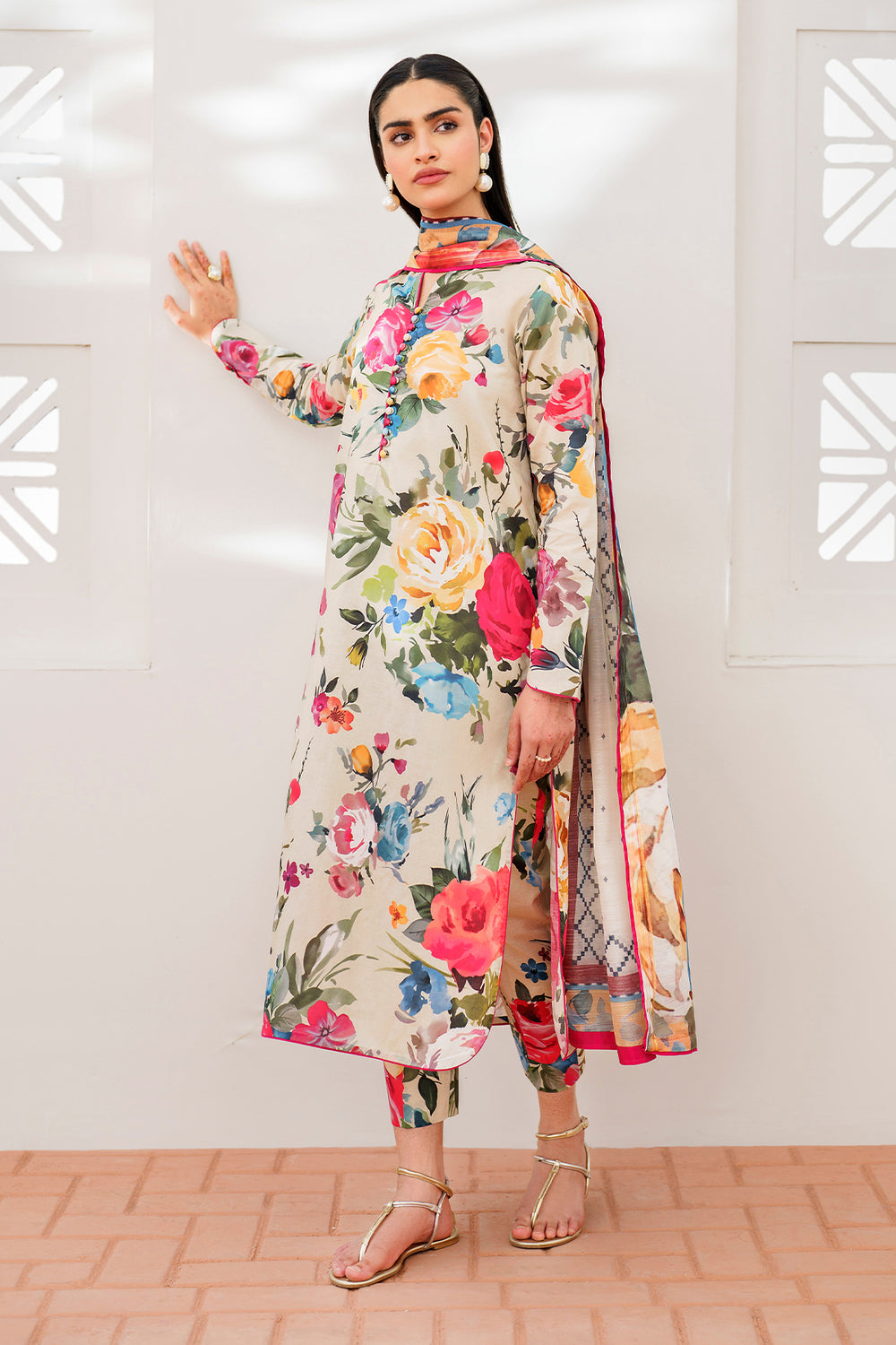 Charizma-3pc Kranadi Print Shirt With Karandi Print Shawl And Trouser-BIC-504