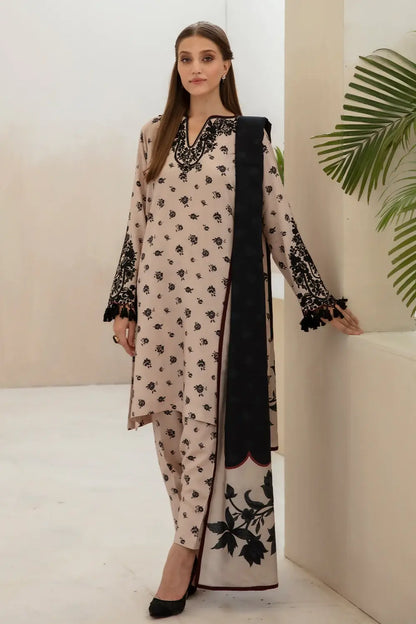 BAROQUE - 3PC KARANDI PRINTED EMBROIDERED SHIRT WITH KARANDI PRINTED SHAWL AND KARANDI PRINTED TROUSER-BIC-1150