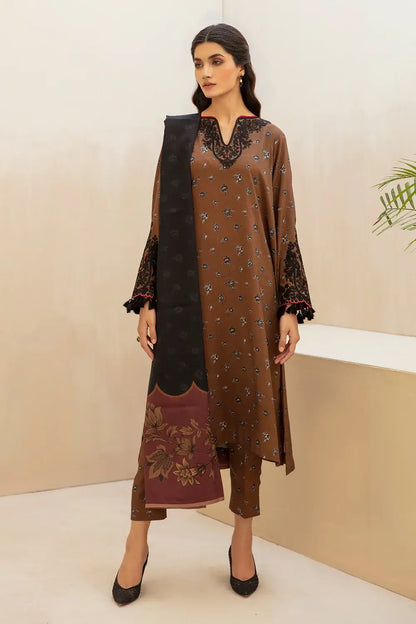 BAROQUE - 3PC KARANDI PRINTED EMBROIDERED SHIRT WITH KARANDI PRINTED SHAWL AND KARANDI PRINTED TROUSER-BIC-1151