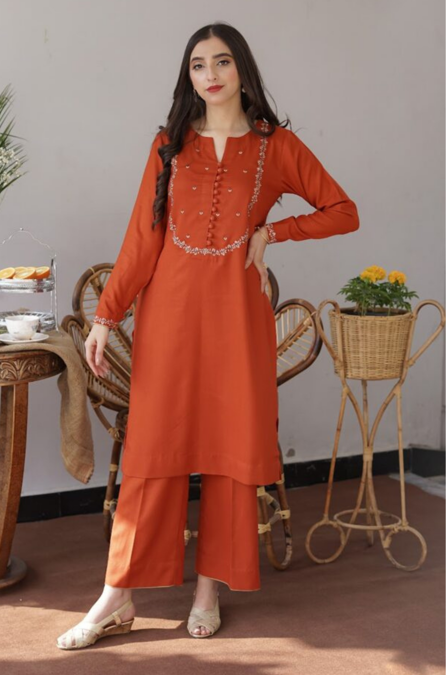 ASLING - 3PC DHANAK EMBROIDERED SHIRT DHANAK  DUPATTA AND TROUSER-BIC-3185