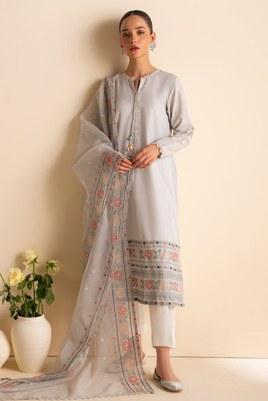 CROSS STITCH-3PC DHANAK EMBROIDERED SHIRT WITH ORGANZA EMBROIDRED DUPATTA AND TROUSER-BIC-3205