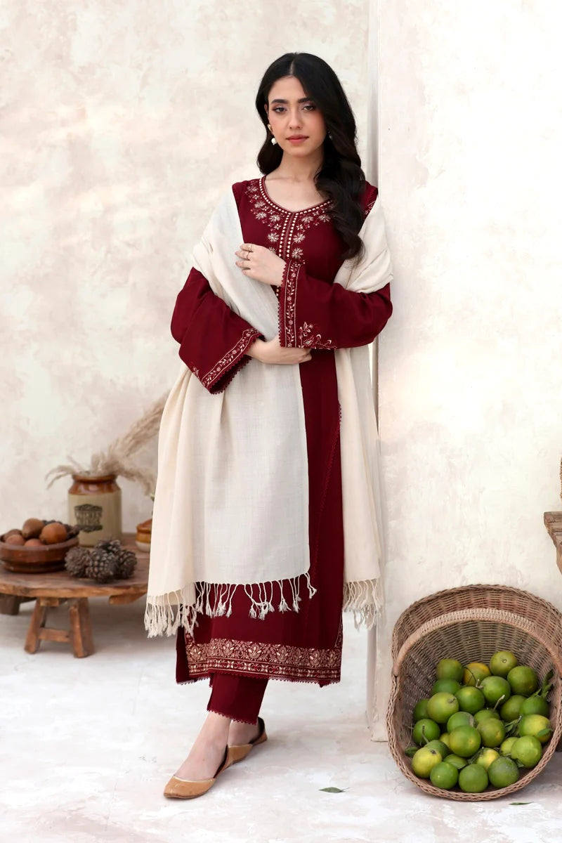 FEROZAE-2PC DHANAK EMBROIDERED SHIRT WITH DHANAK EMBROIDERED SLEEVES-BIC-3417