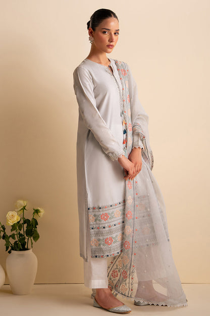 CROSS STITCH-3PC DHANAK EMBROIDERED SHIRT WITH ORGANZA EMBROIDRED DUPATTA AND TROUSER-BIC-3205