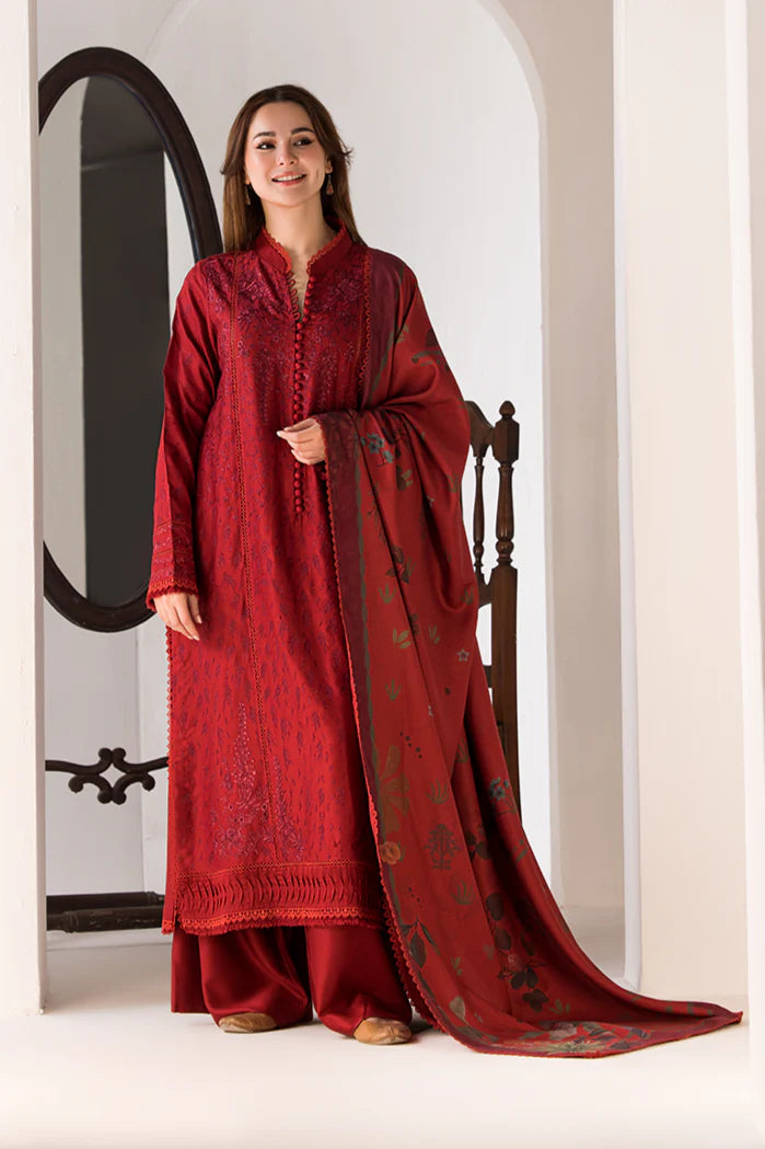 SOBIA NAZIR - 3PC DHANAK EMBROIDERED SHIRT WITH WOOL PRINTED SHAWL AND TROUSER-BIC-3356 A