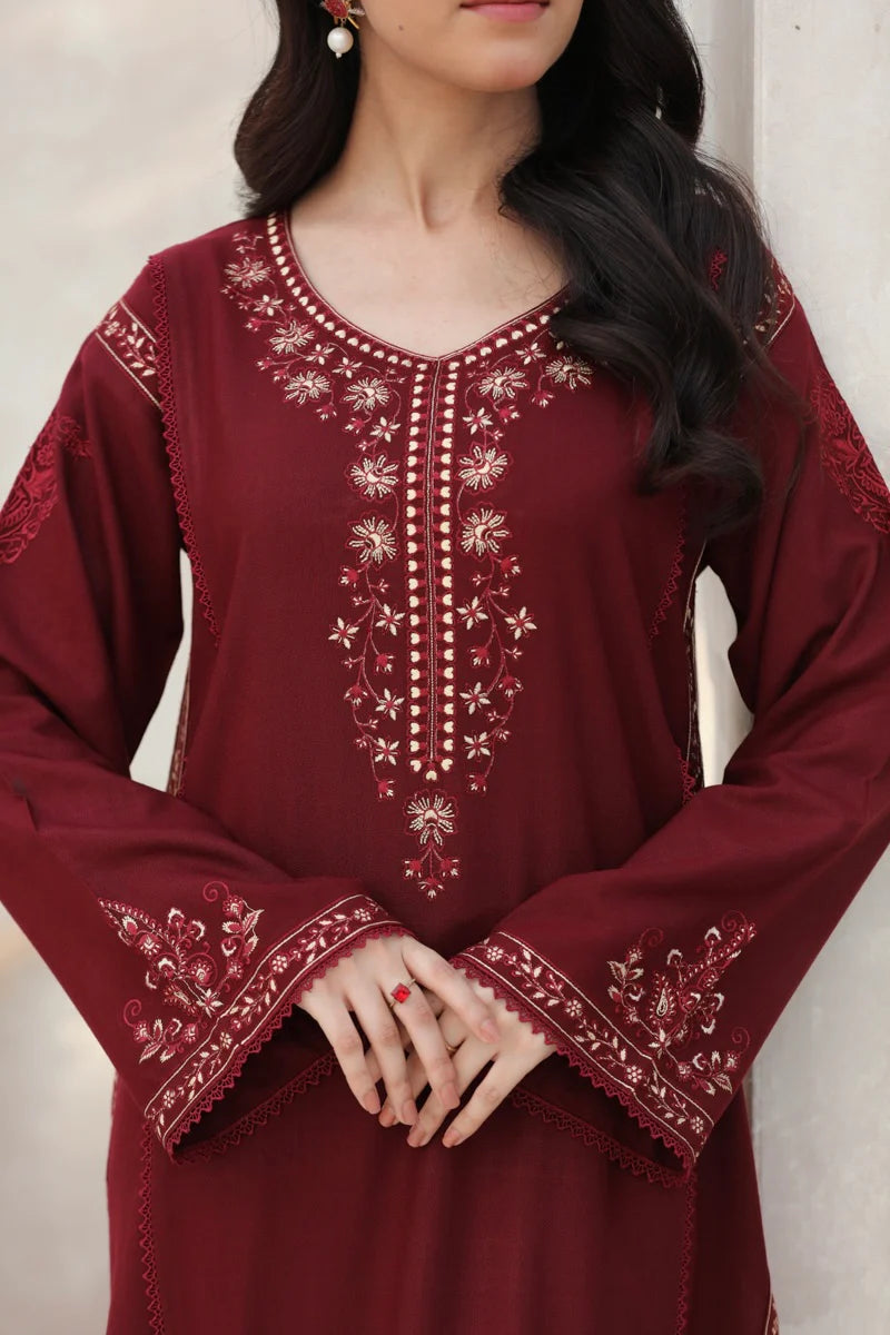 FEROZAE-2PC DHANAK EMBROIDERED SHIRT WITH DHANAK EMBROIDERED SLEEVES-BIC-3417