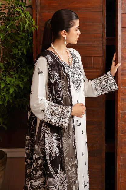 AFSANAH-3PC DHANAK EMBROIDERED SHIRT WITH COUTURE PRINTED SHAWL & TROUSER-BIC-3385