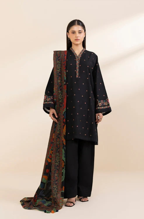 SAPPHIRE- 3PC DHANAK EMBROIDERED SHIRT WITH WOOL PRINT SHAWL & TROUSER-BIC-3392