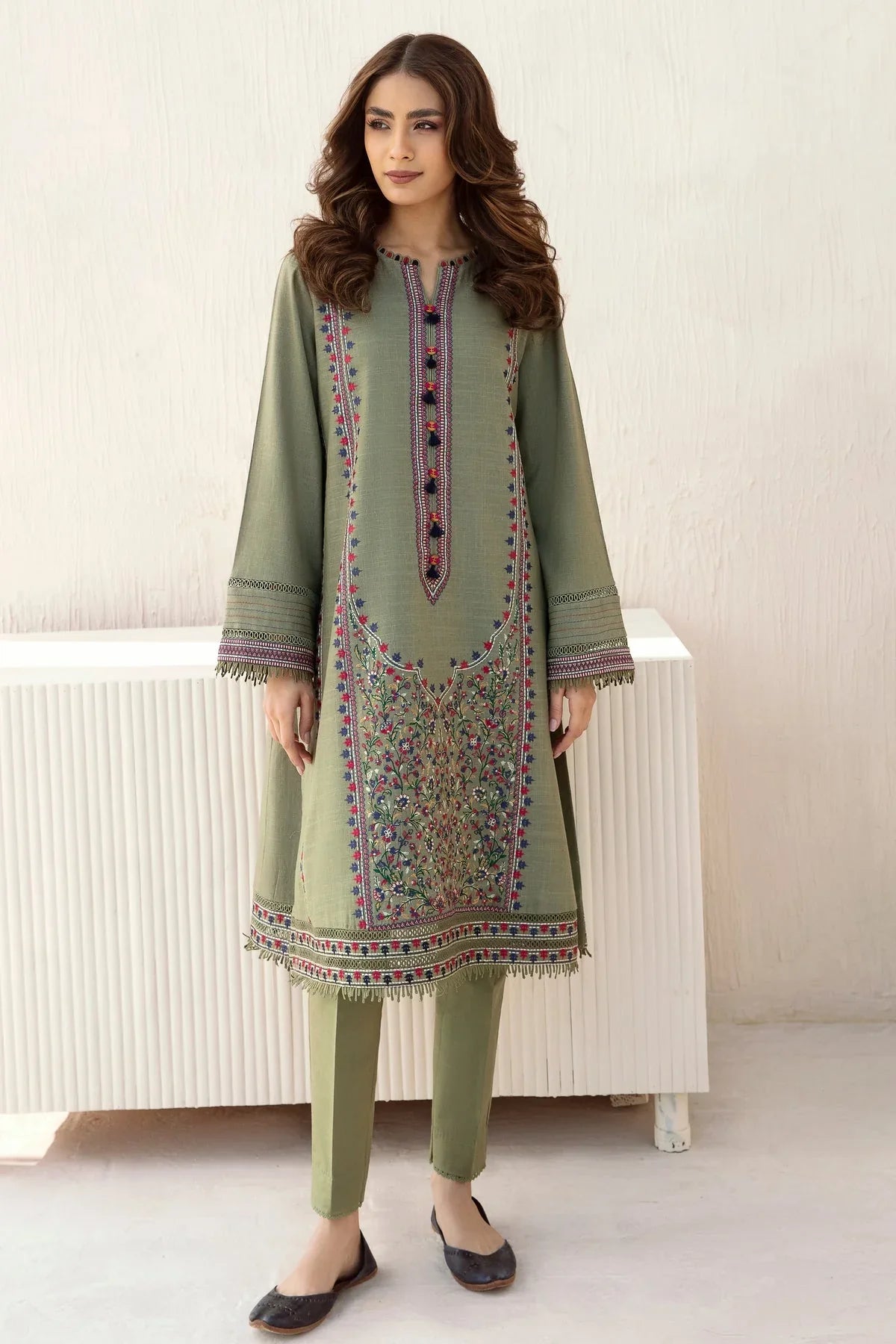 JAZMIN - 3PC DHANAK EMBROIDERED SHIRT WITH DHANAK SHAWL AND TROUSER -BIC-3251