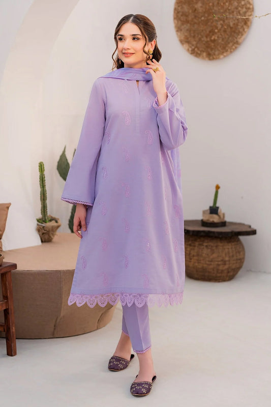 JAZMIN - 3PC LAWN EMBROIDERED SHIRT WITH DIAMOND PRINTED DUPATTA AND TROUSER-2864