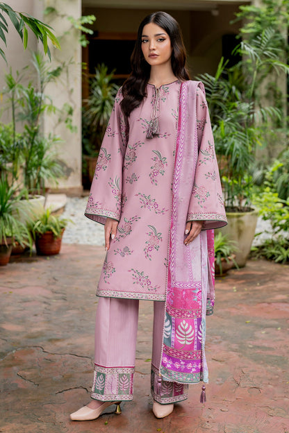 JAZMIN-3PC DHANAK EMBROIDRED SHIRT WITH WOOL PRINT SHAWL AND TROUSER-BIC-3302