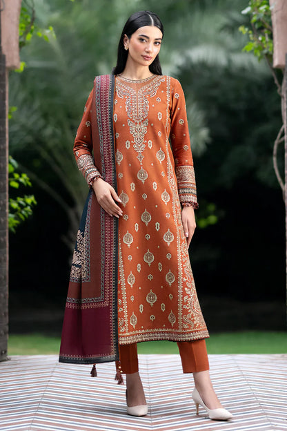 JAZMIN - 3PC DHANAK EMBROIDERED SHIRT WITH COUTURE PRINTED SHAWL AND TROUSER - BIC-3308