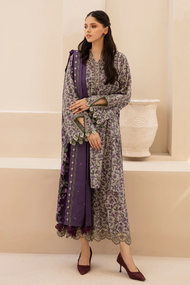 BAROQUE - 3PC KARANDI PRINTED SHIRT WITH DIAMOND KARANDI PRINTED DUAPTTA AND TROUSER-BIC-1010