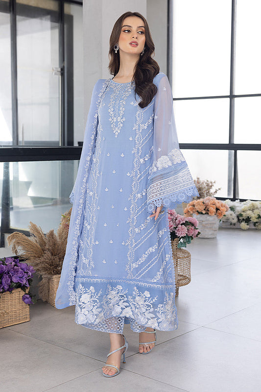 AZURE - 3PC ORGANZA EMBROIDERED LAWN SHIRT WITH ORGANZA EMBROIDERED DUPATTA AND TROUSER-2618