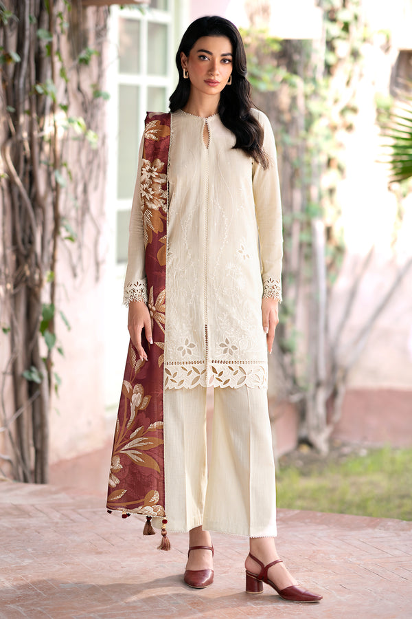 JAZMIN- 3PC DHANAK EMBROIDERED SHIRT WITH WOOL PRINT SHAWL AND TROUSER-BIC-3320-B