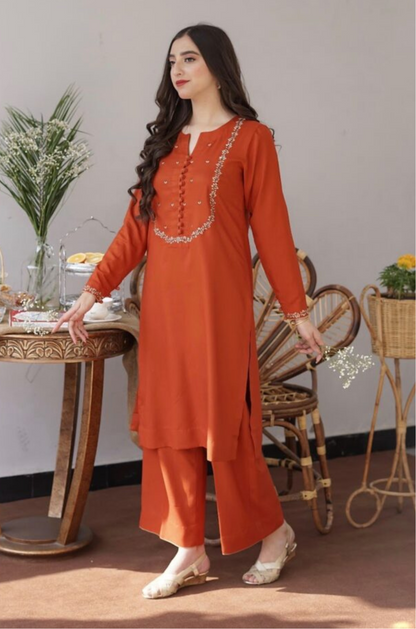 ASLING - 3PC DHANAK EMBROIDERED SHIRT DHANAK  DUPATTA AND TROUSER-BIC-3185