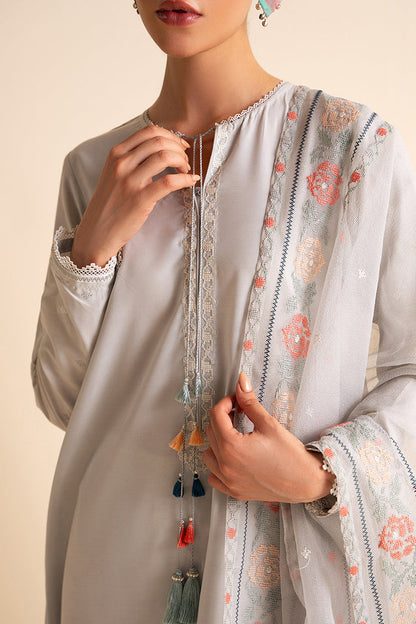 CROSS STITCH-3PC DHANAK EMBROIDERED SHIRT WITH ORGANZA EMBROIDRED DUPATTA AND TROUSER-BIC-3205