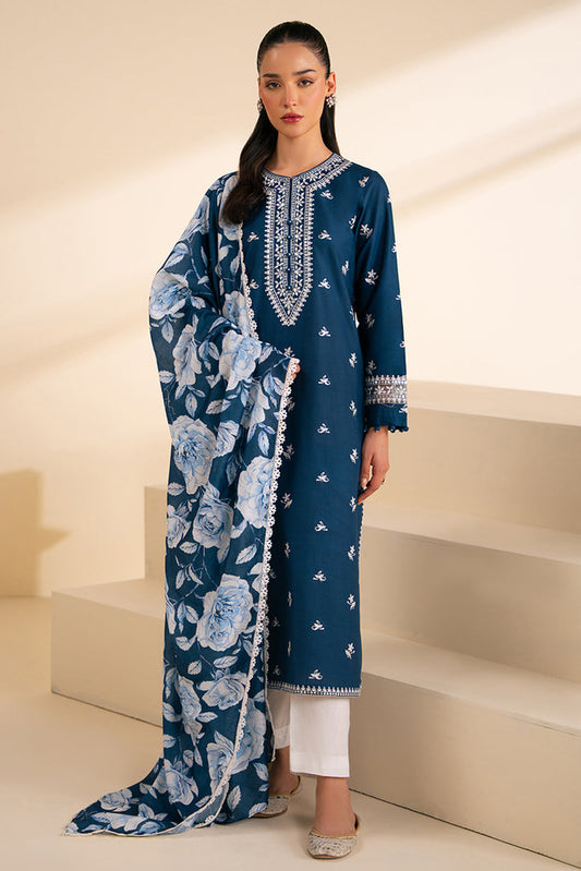 CROSS STITCH- 3PC DHANAK EMBROIDERED SHIRT WITH WOOL PRINT SHAWL AND TROUSER-BIC-3294