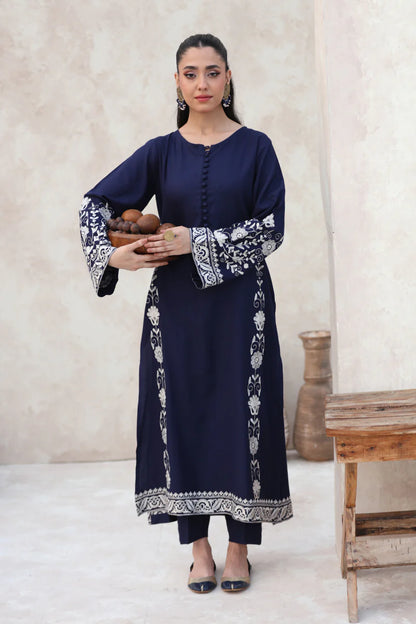 FEROZAE-2PC DHANAK EBROIDERED SHIRT WITH DHANAK EMBROIDERED SLEEVES-BIC-3390