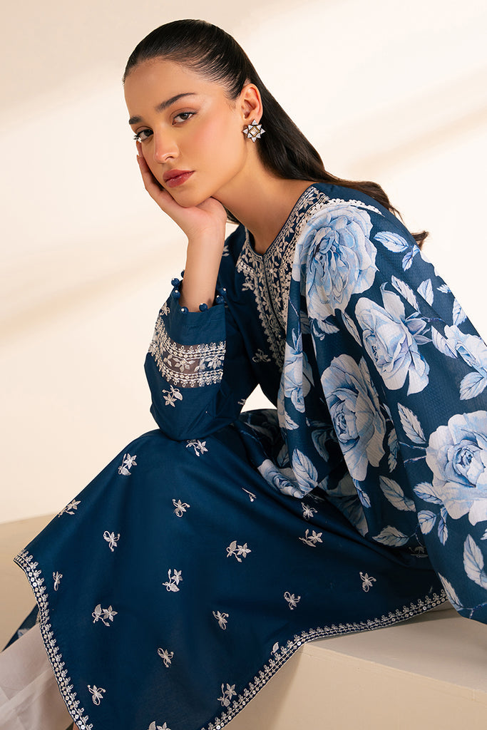 CROSS STITCH- 3PC DHANAK EMBROIDERED SHIRT WITH WOOL PRINT SHAWL AND TROUSER-BIC-3294