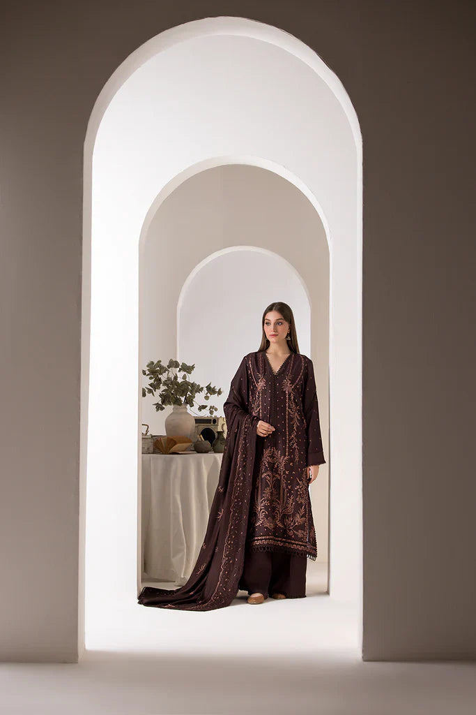 SOBIA NAZIR - 3PC DHANAK EMBROIDERED SHIRT WITH DHANAK EMBROIDERED SHAWL AND TROUSER-BIC-3424