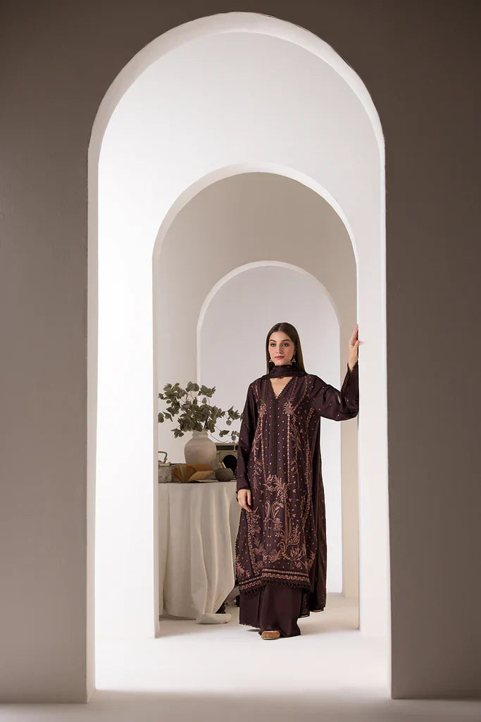 SOBIA NAZIR - 3PC DHANAK EMBROIDERED SHIRT WITH DHANAK EMBROIDERED SHAWL AND TROUSER-BIC-3424