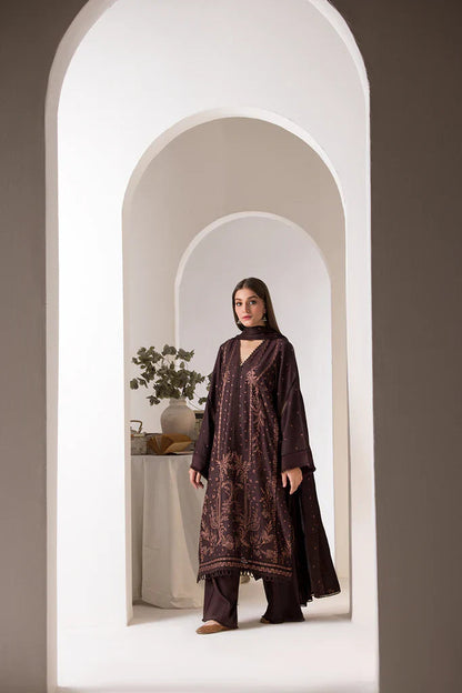 SOBIA NAZIR - 3PC DHANAK EMBROIDERED SHIRT WITH DHANAK EMBROIDERED SHAWL AND TROUSER-BIC-3424