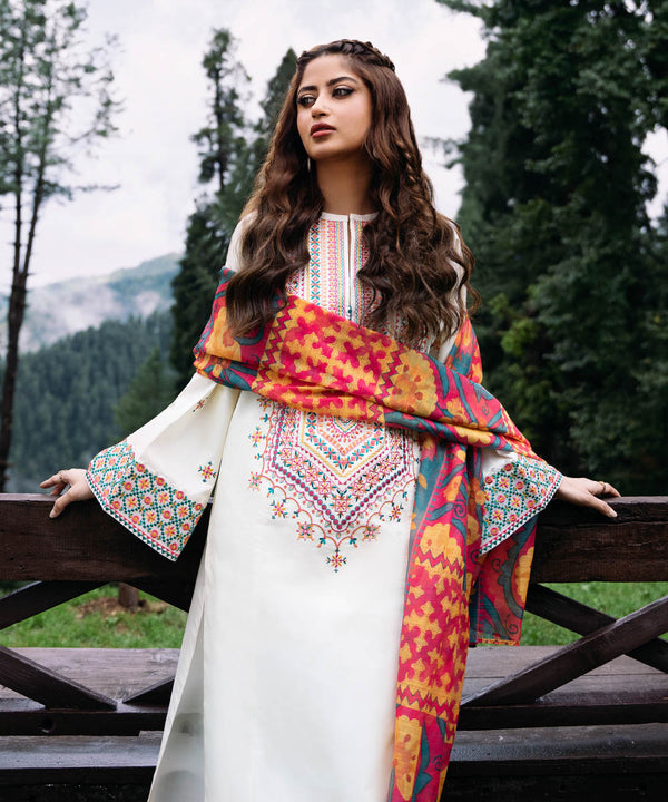 SAPPHIRE-3PC LAWN EMBROIDERED SHIRT WITH MONARK PRINT DUPATTA AND LAWN TROUSER-BIC-3573