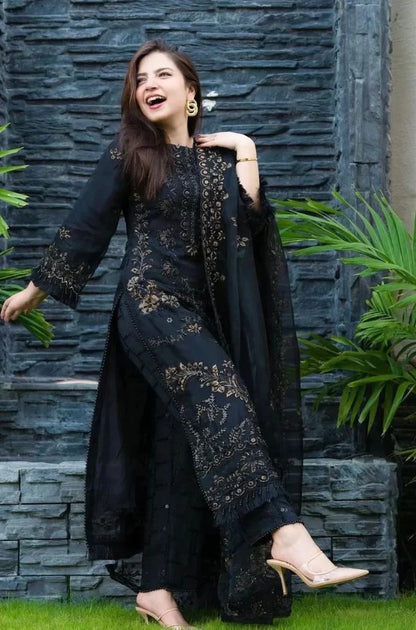 DANANEER - 3PC KHADAR EMBROIDERED WITH CHIFFON EMBROIDERED DUPATTA - BIC-3247