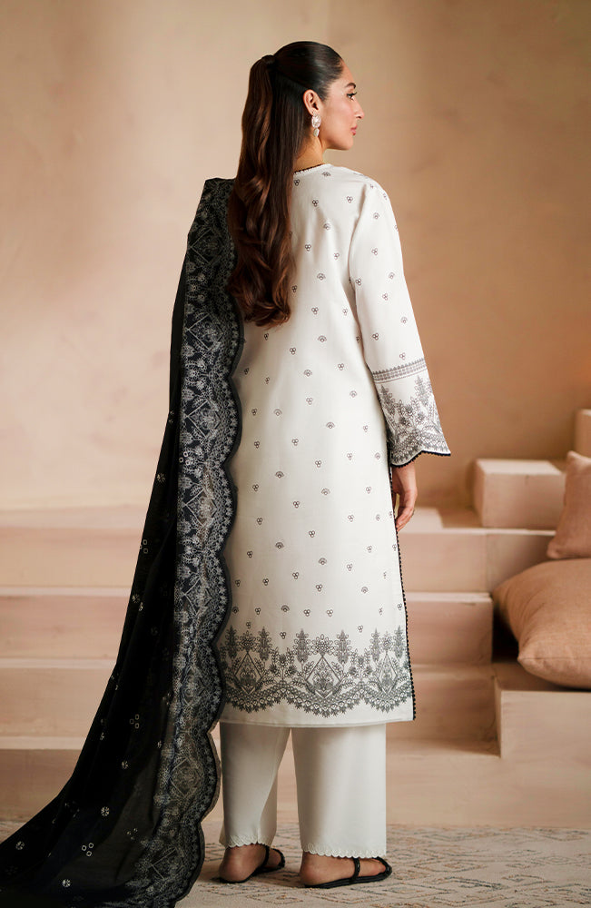 SERAN - 3PC DHANAK EMBROIDERED SHIRT WITH DHA COUTURE WOOL PRINT SHAWL AND TROUSER-BIC-3163