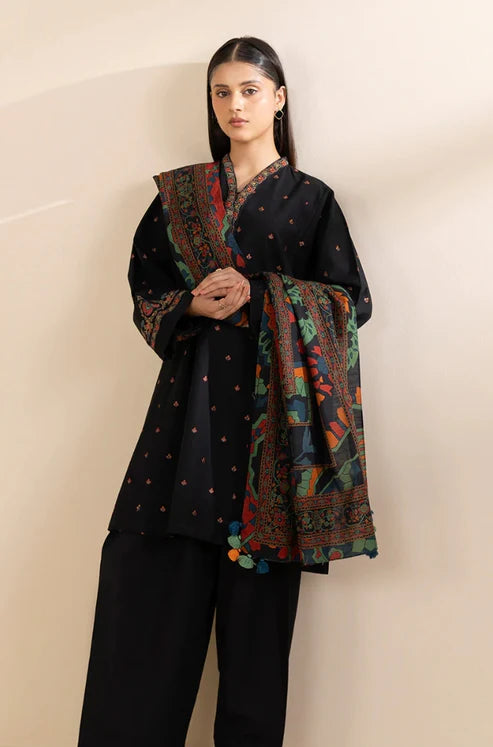 SAPPHIRE- 3PC DHANAK EMBROIDERED SHIRT WITH WOOL PRINT SHAWL & TROUSER-BIC-3392